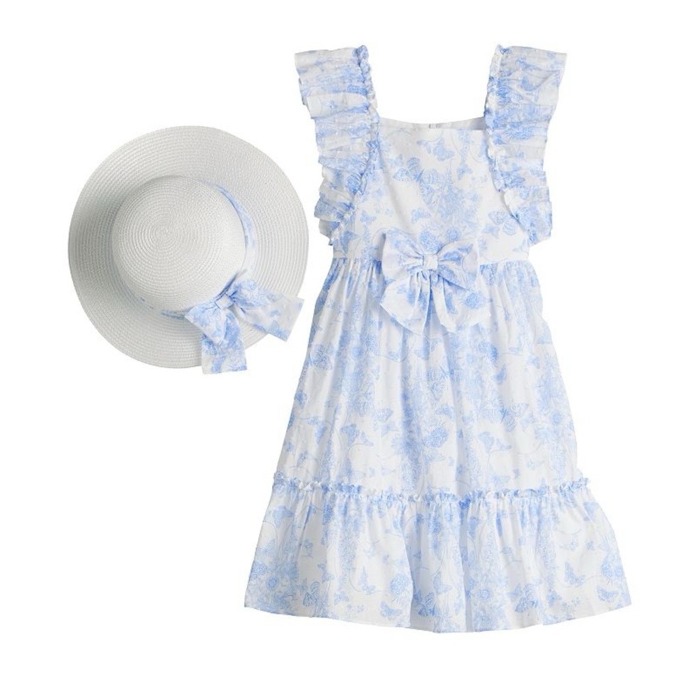 Bonnie Jean toile print Double Ruffle Dress & Hat girls size 5 NWT